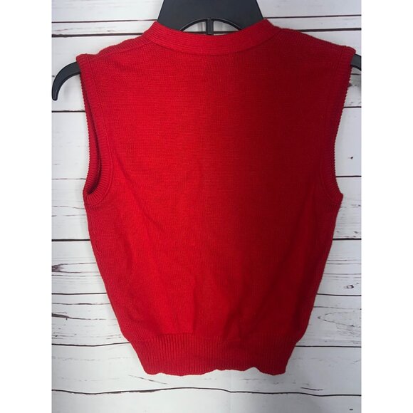 Vintage Fast Friends Red Sleeveless Cardigan Vest With Embroidered Farmhouse Des - Picture 2 of 5